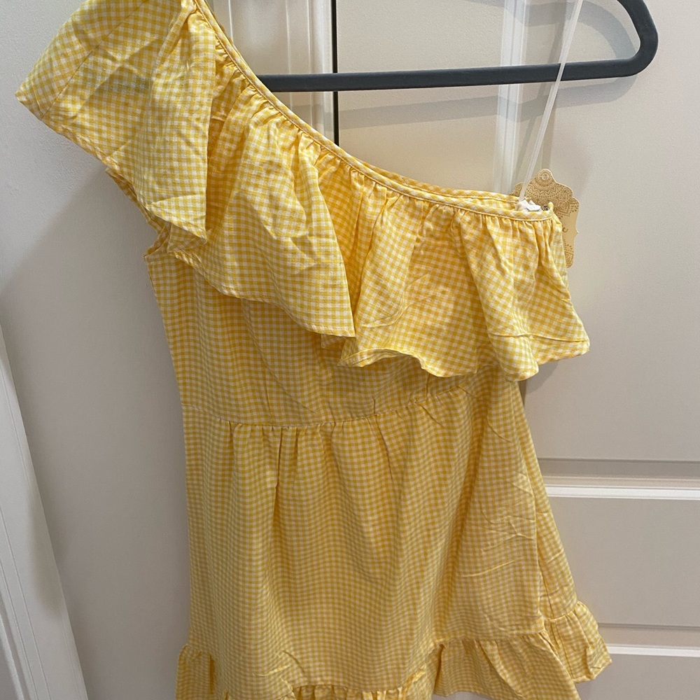XS Yellow and White Checkered Dress